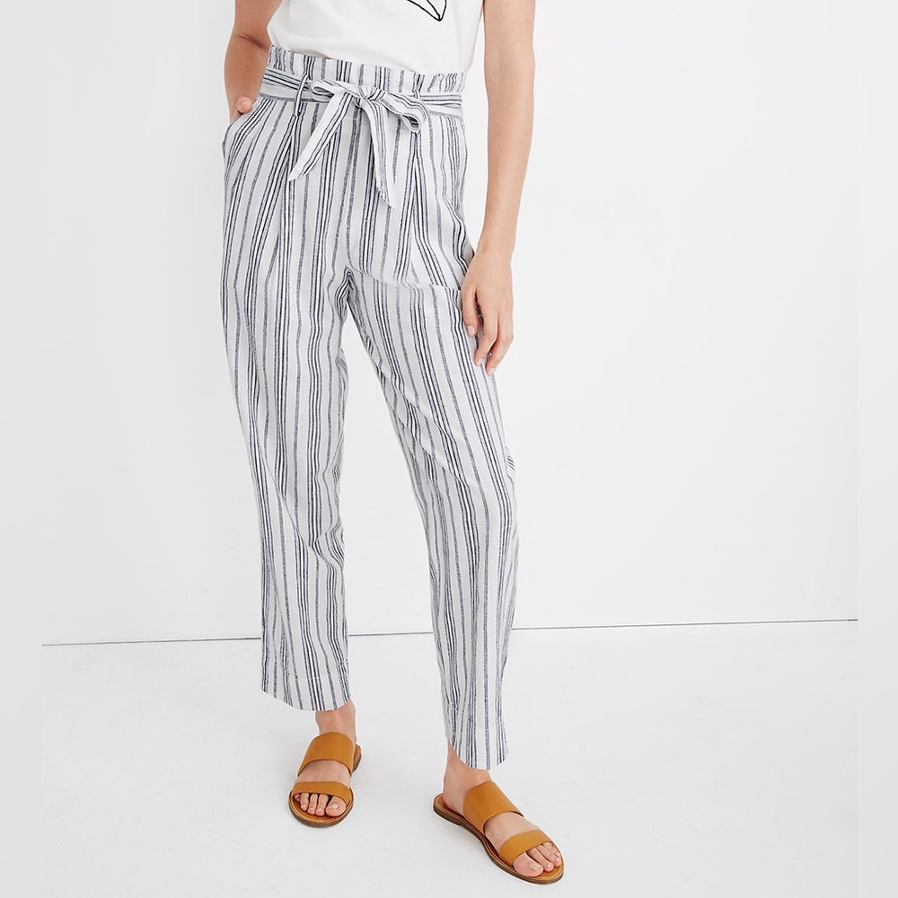 Madewell Linen Cotton Paperbag Pants Baltic Stripe